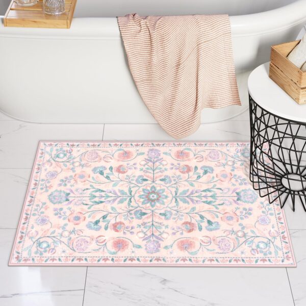 pink and blue floral boho bath mat 20x32 non slip washable velvet bathroom rug