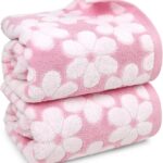 pink floral jacquard bath towels set cotton absorbent 27.5x55 inches