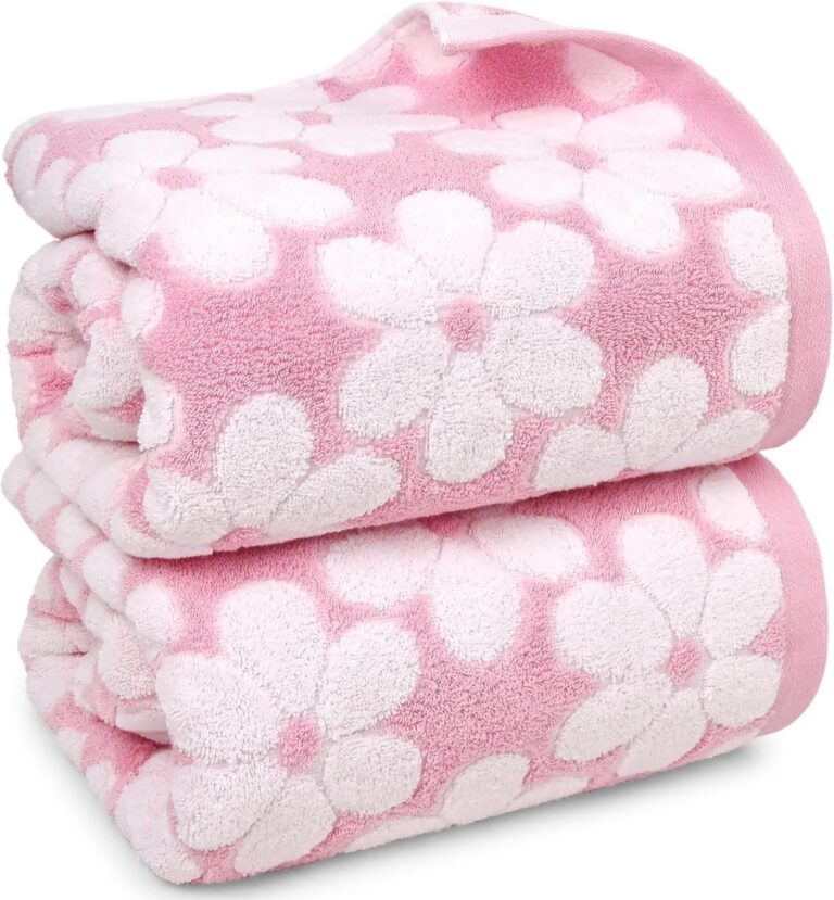 pink floral jacquard bath towels set cotton absorbent 27.5x55 inches