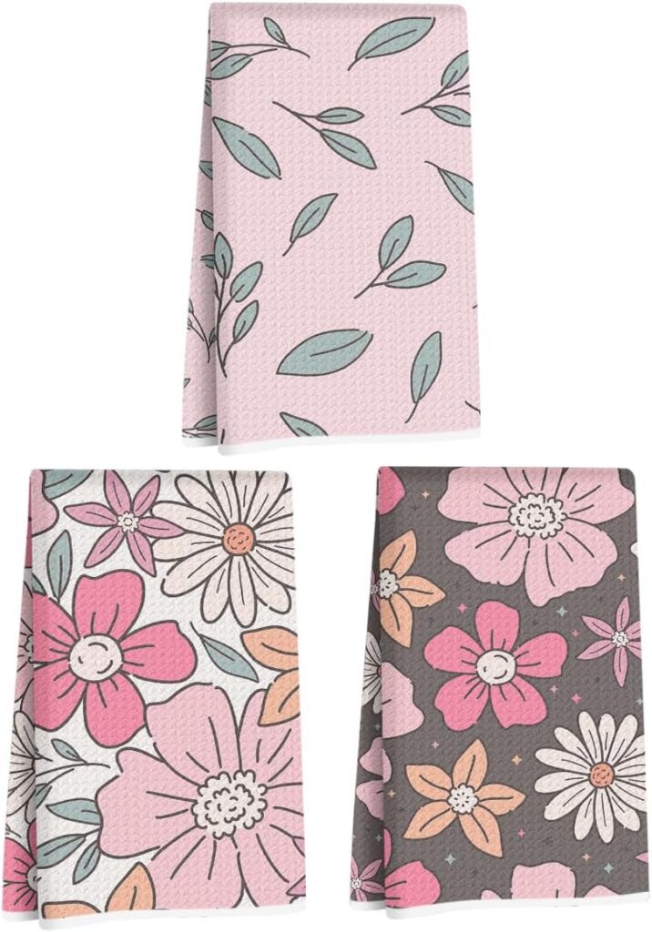 vibrant pink floral microfiber kitchen towels decorative absorbent dish cloth tea towel set
