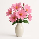 pink flowers, vases and planters for room or wedding decor