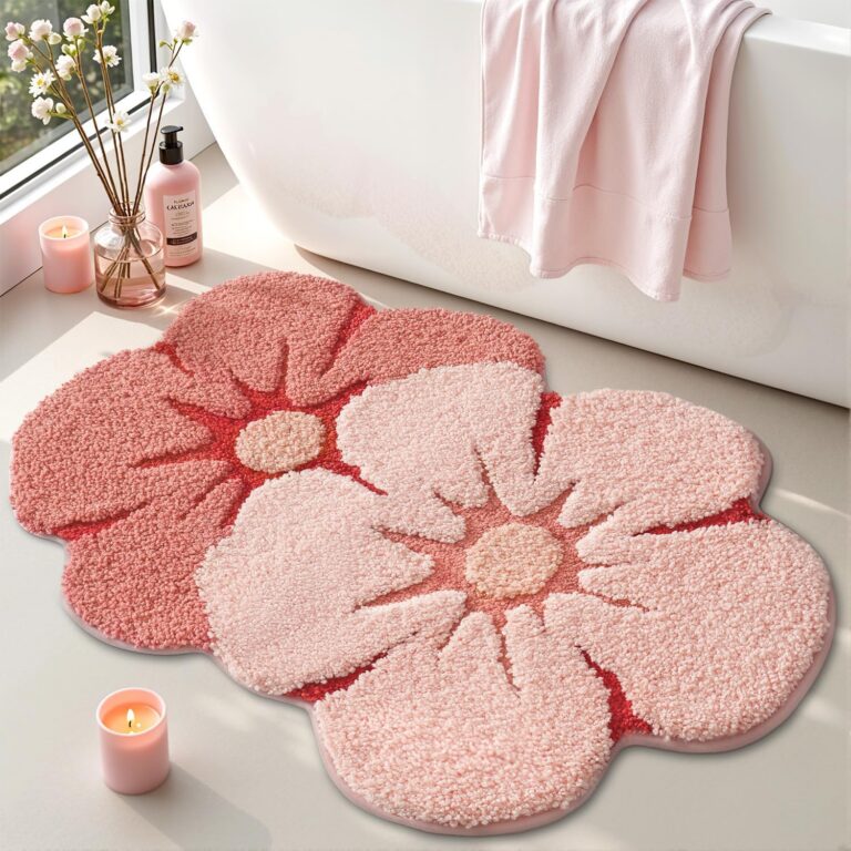 pink flower bath rug plush non slip absorbent floral bathroom mat