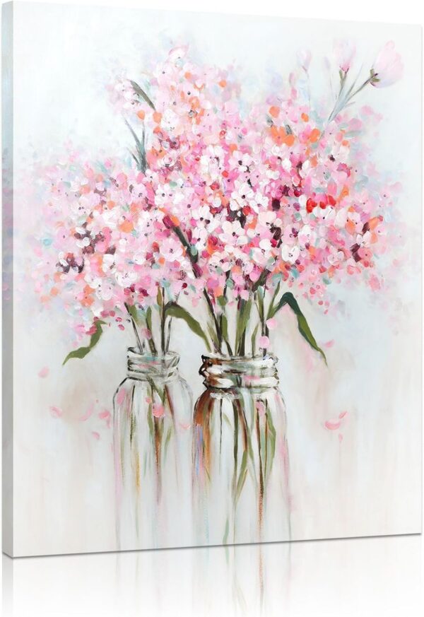 pink flower canvas wall art abstract bouquet painting framed floral decor