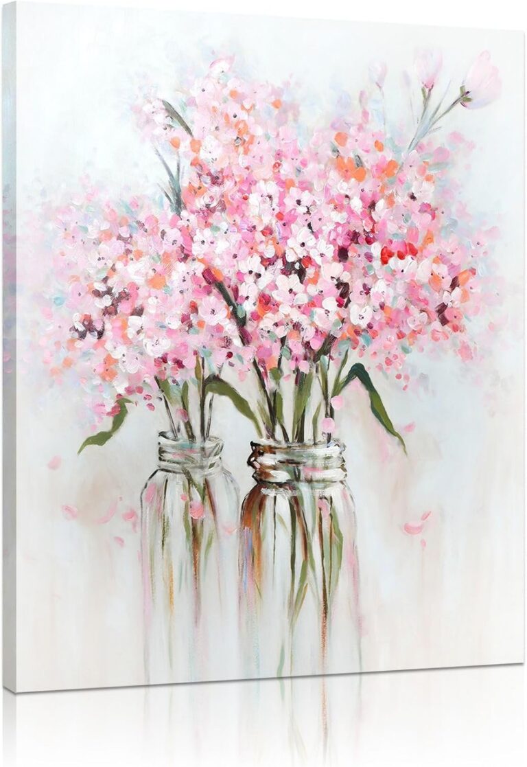 pink flower canvas wall art abstract bouquet painting framed floral decor