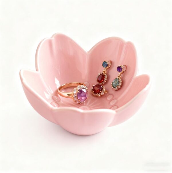 pink flower ceramic ring dish small jewelry tray trinket holder