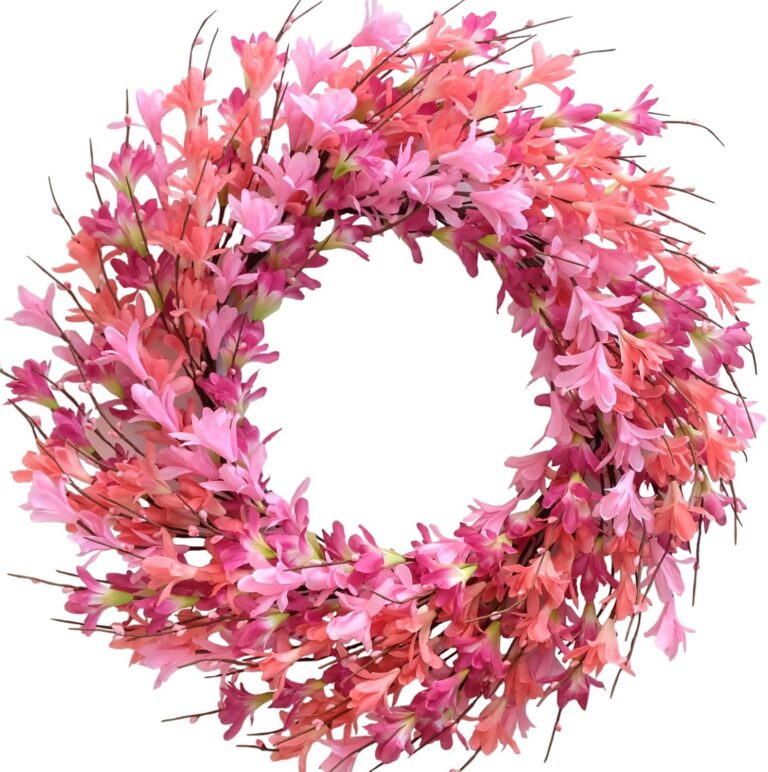 pink forsythia flower wreath 22 inch artificial spring door wreath