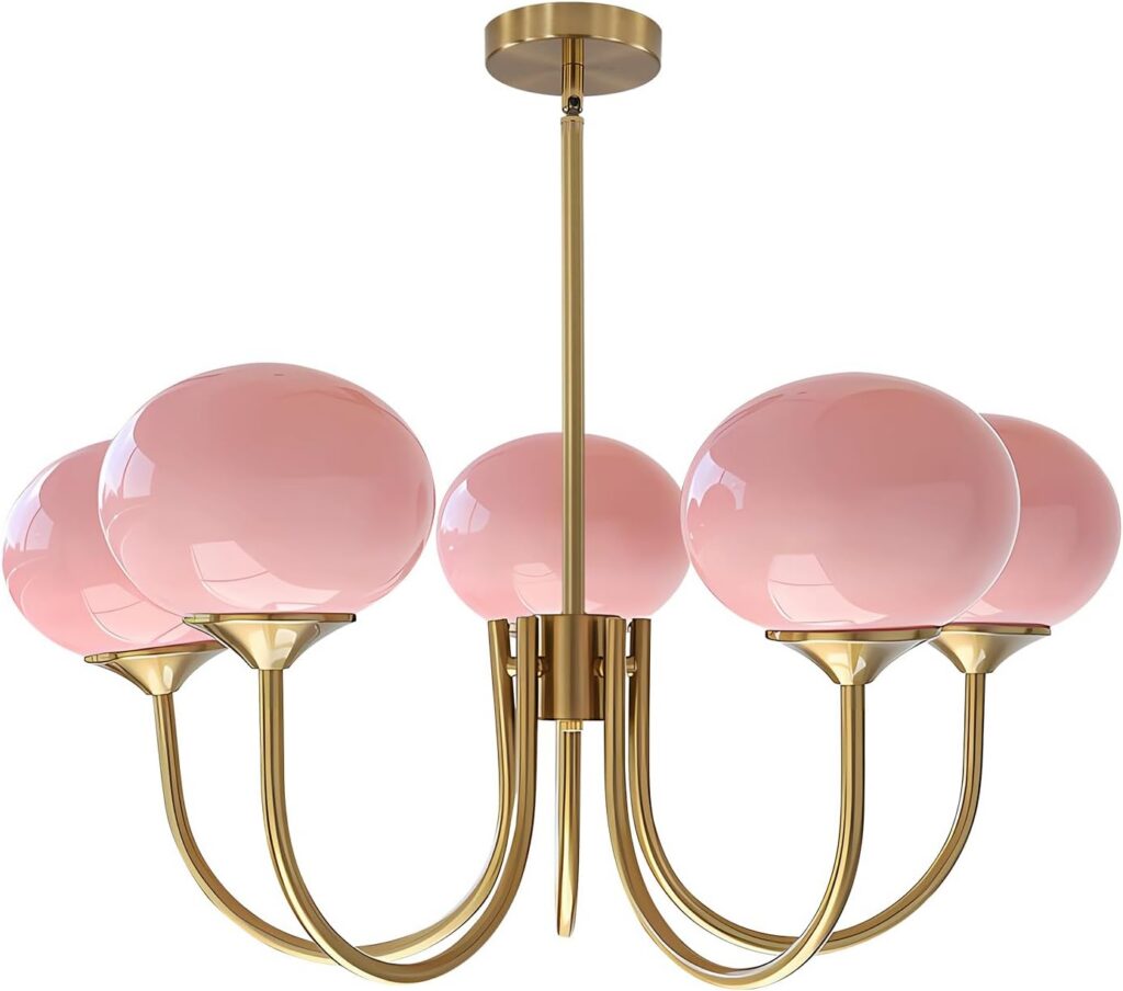 pink glass sputnik chandelier gold 5 light modern ceiling fixture