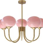 pink glass sputnik chandelier gold 5 light modern ceiling fixture