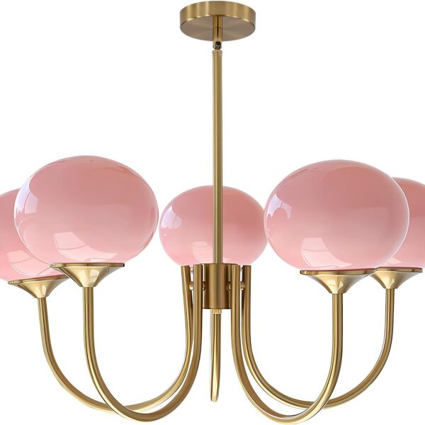 pink glass sputnik chandelier gold 5 light modern ceiling fixture