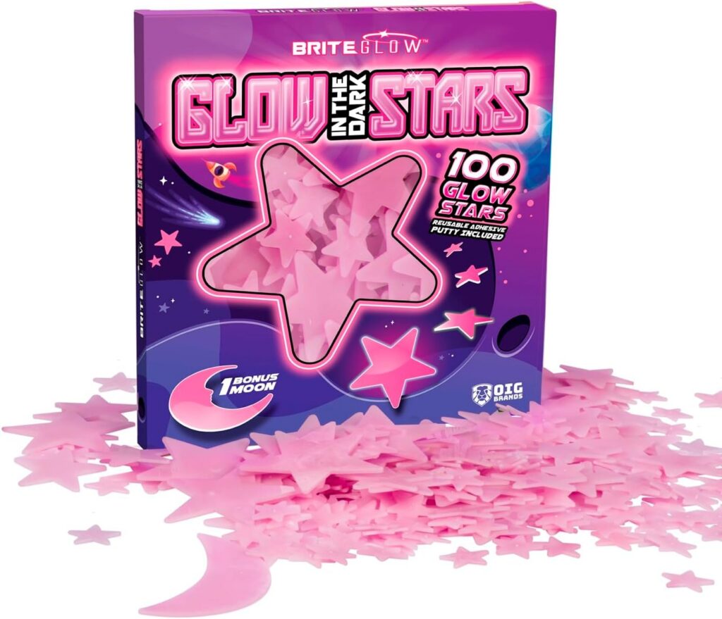 pink glow in the dark stars ceiling 100 pack moon kids room decor
