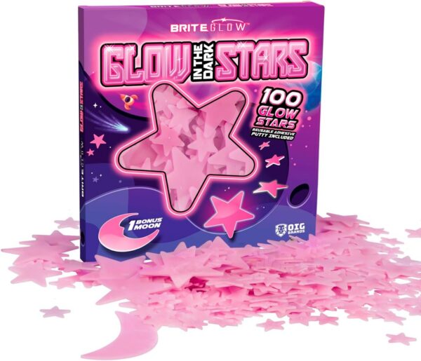 pink glow in the dark stars ceiling 100 pack moon kids room decor