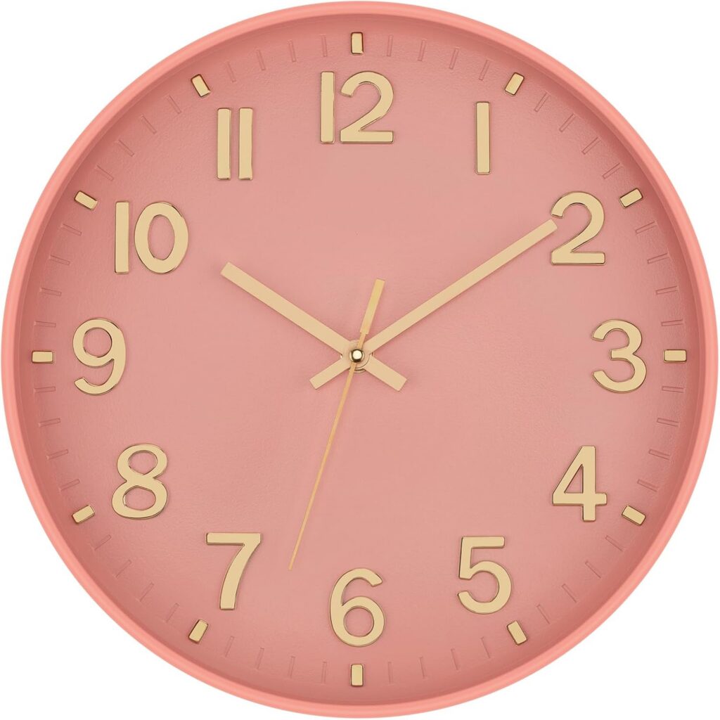 pink gold modern wall clock 12 inch silent non ticking with 3d numbers