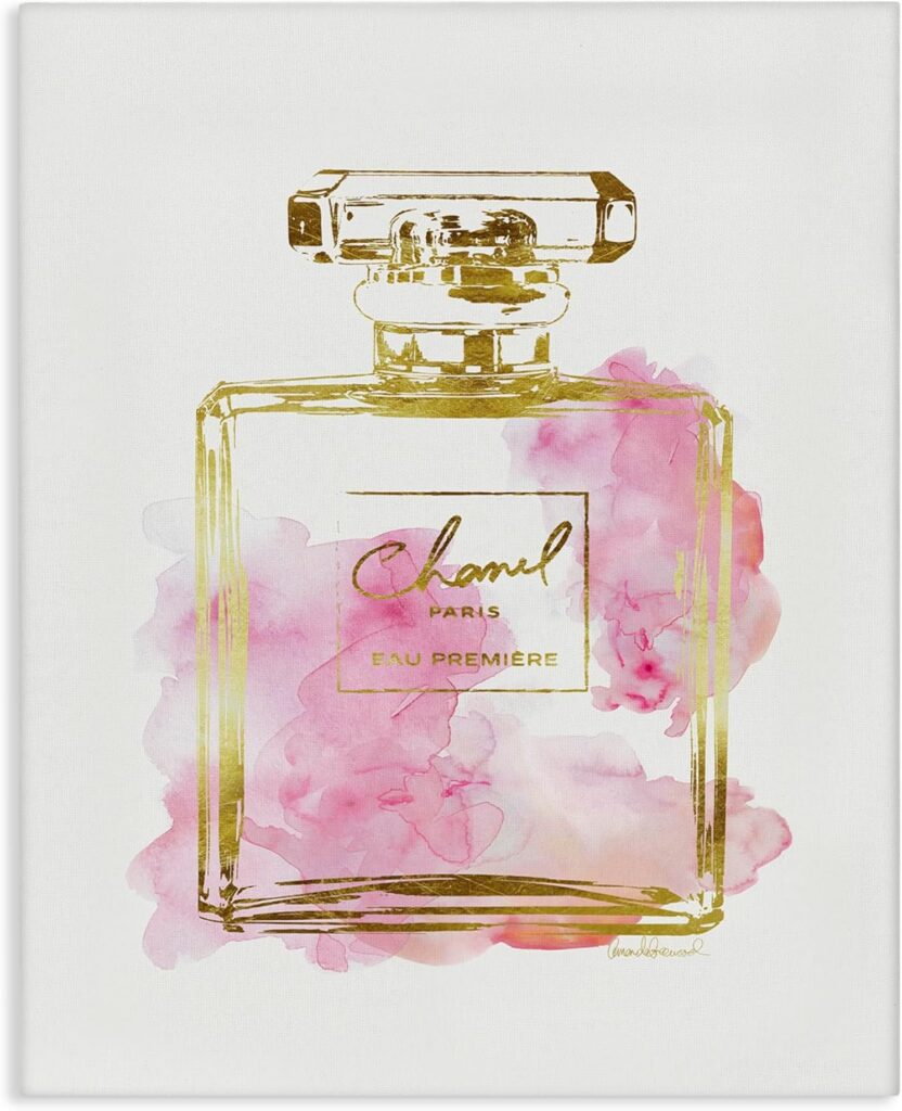 pink gold perfume bottle canvas wall art glam stretched canvas