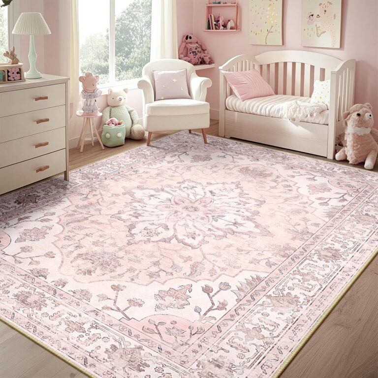 pink and gray vintage floral washable area rug 5x7 distressed medallion carpet