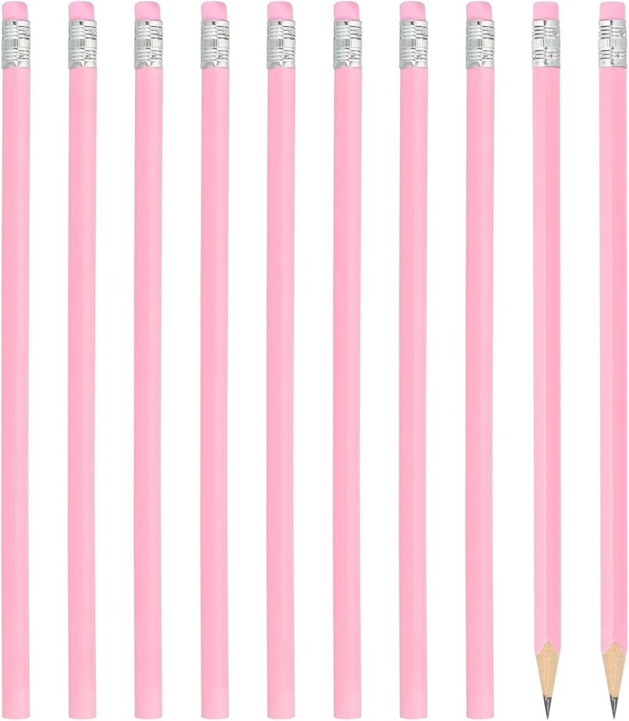 pink wooden graphite pencils with eraser 24 pack HB pencils