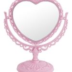 pink heart shaped desk mirror double sided 3x magnifying rotating stand