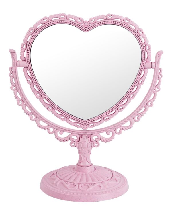 pink heart shaped desk mirror double sided 3x magnifying rotating stand