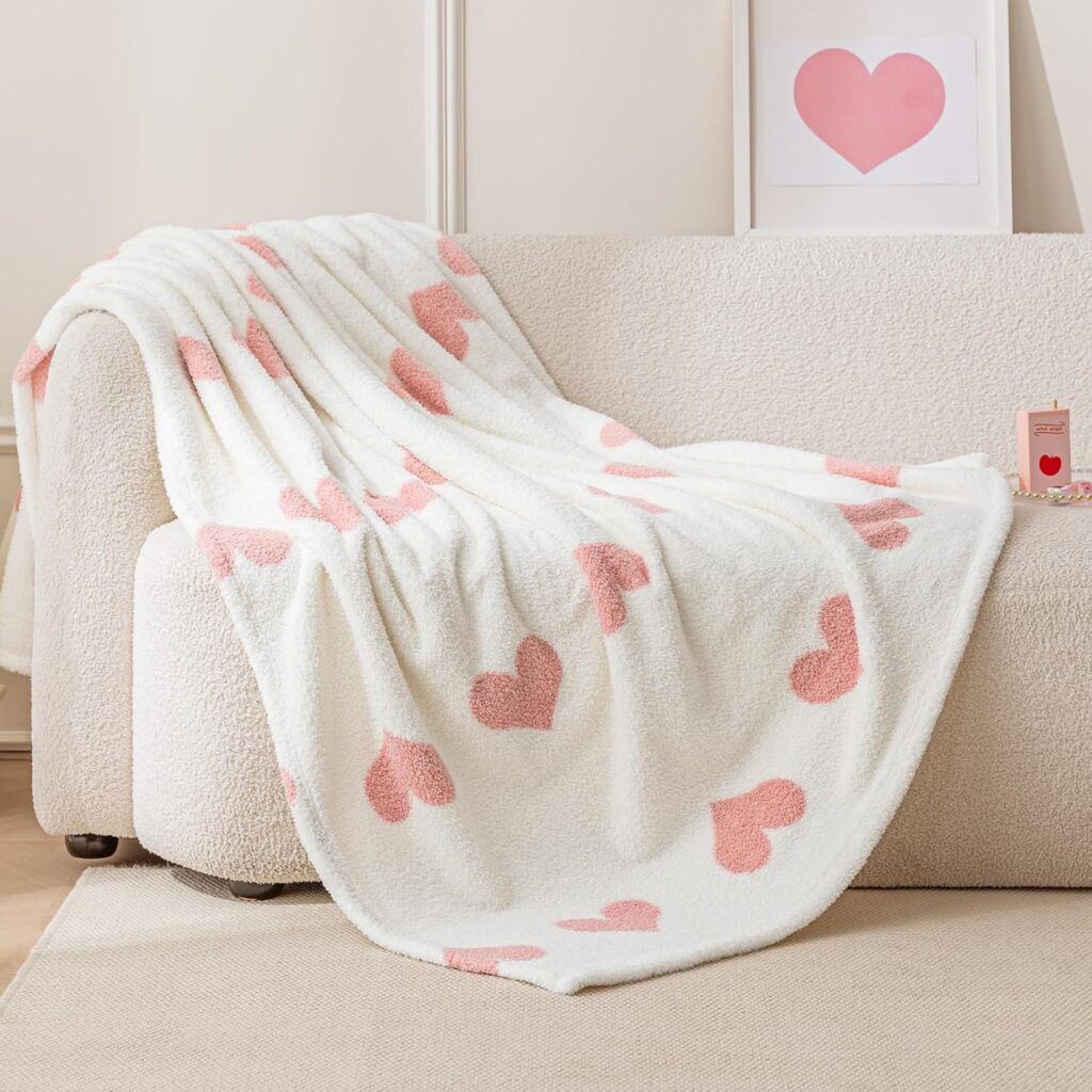 pink heart fleece throw blanket reversible soft plush 50x60 polyester blanket