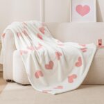 pink heart fleece throw blanket reversible soft plush 50x60 polyester blanket