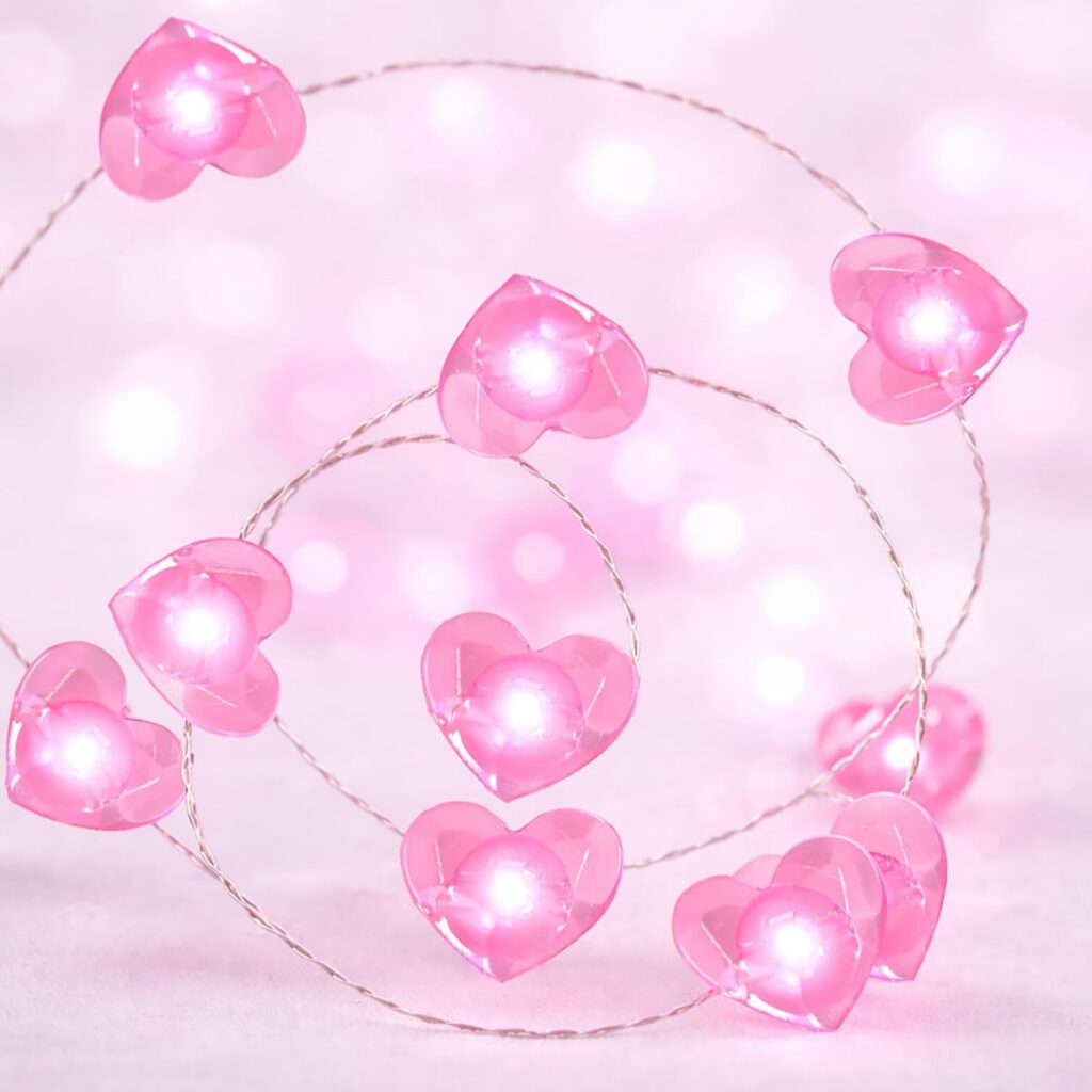 pink heart string lights 13ft 40 LED battery operated fairy lights
