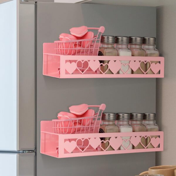 pink heart magnetic spice rack for refrigerator metal kitchen organizer