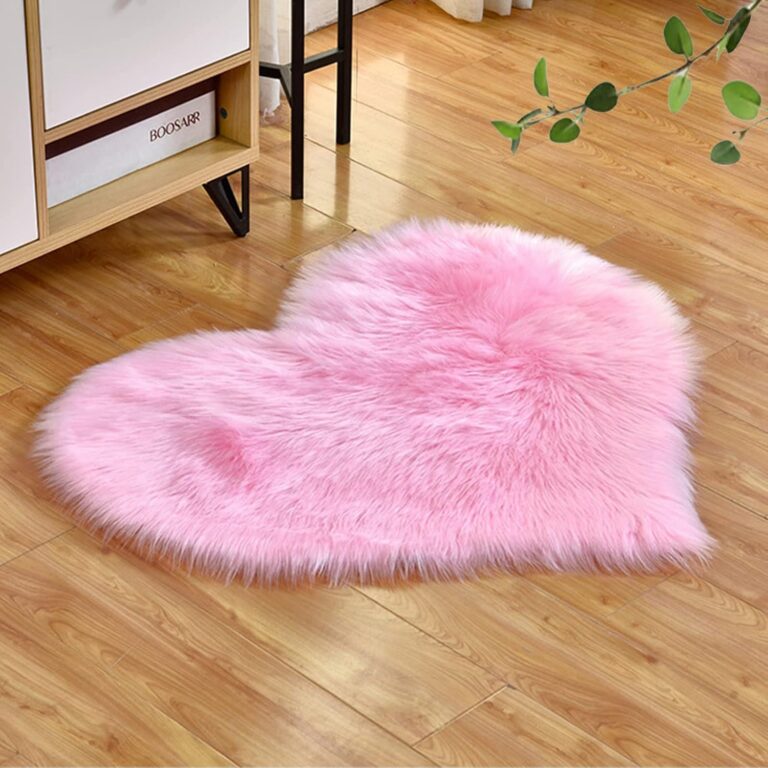pink heart shaped faux fur rug fluffy shag 2x3 feet bedroom decor