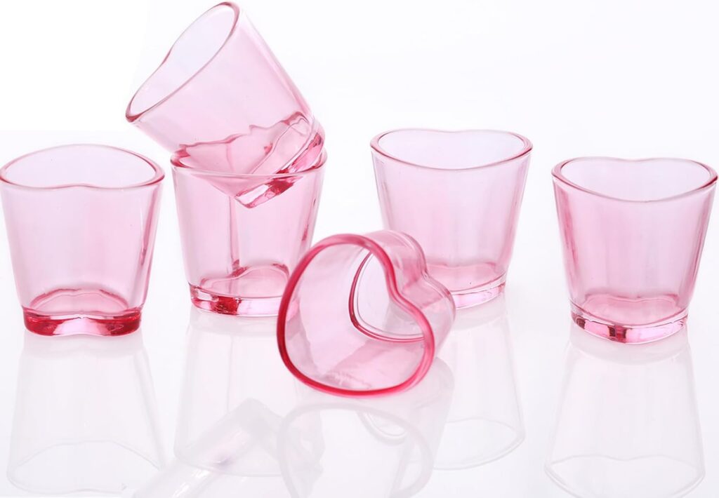 pink heart shaped shot glasses set cute decorative glassware for bar cart parties