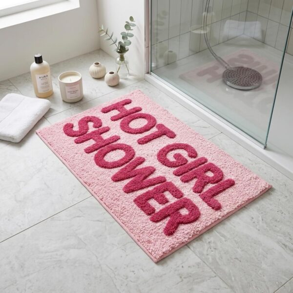 pink hot girl shower bath mat tufted soft microfiber non slip