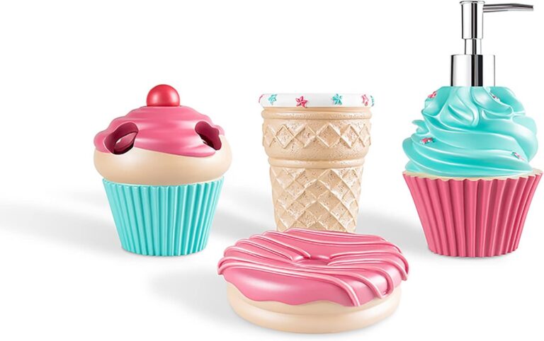 pink ice cream bathroom accessory set donut soap dish milkshake dispenser tumbler