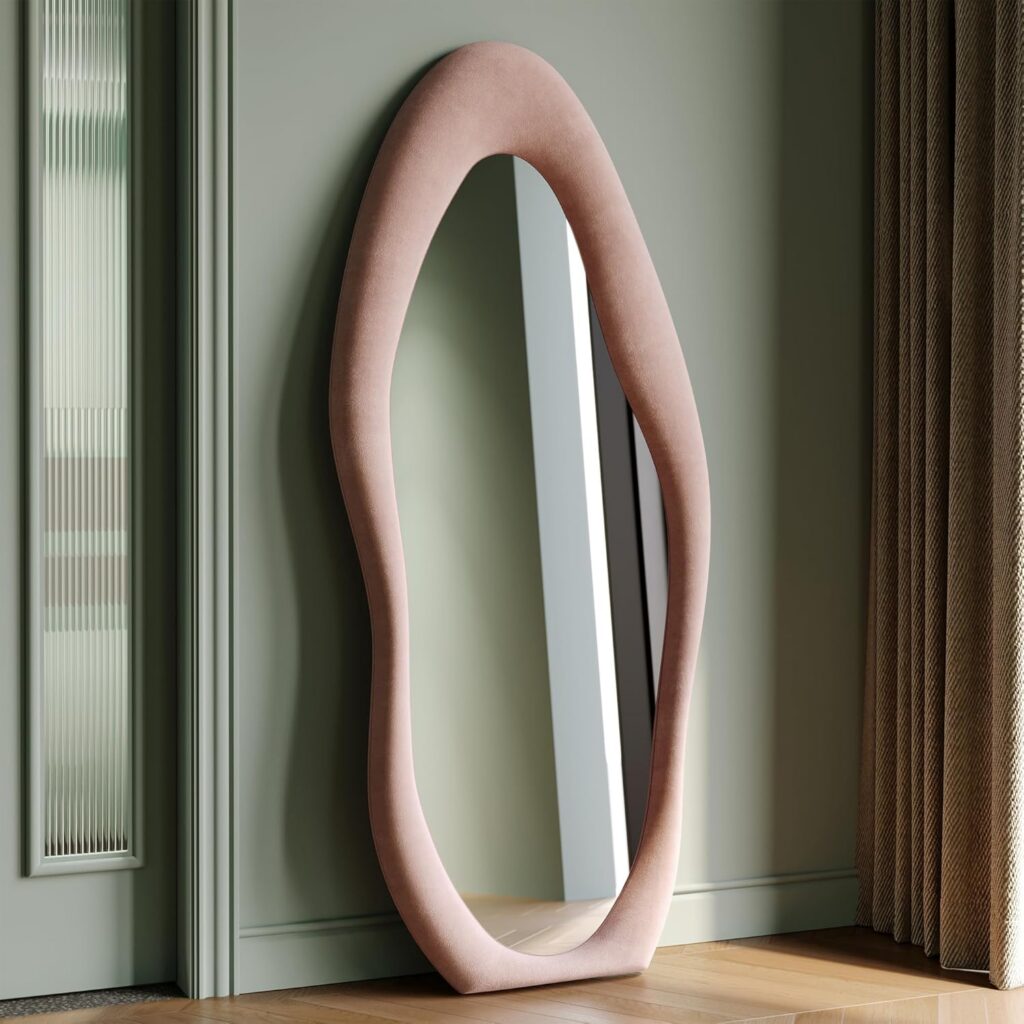pink irregular wavy full length mirror flannel frame 63x24