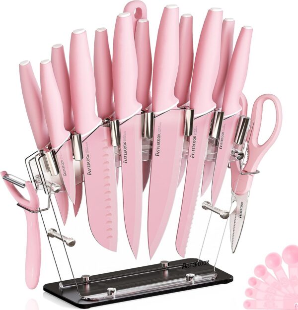 pink knife set with clear block 22 piece dishwasher safe kitchen knives set