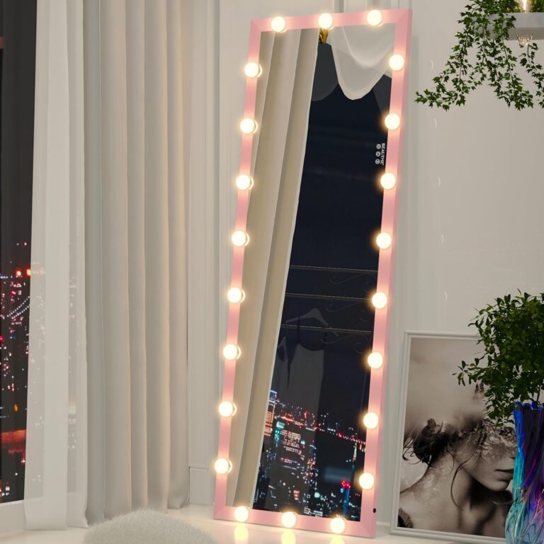 pink full length mirror with led lights dimmable smart touch vanity mirror