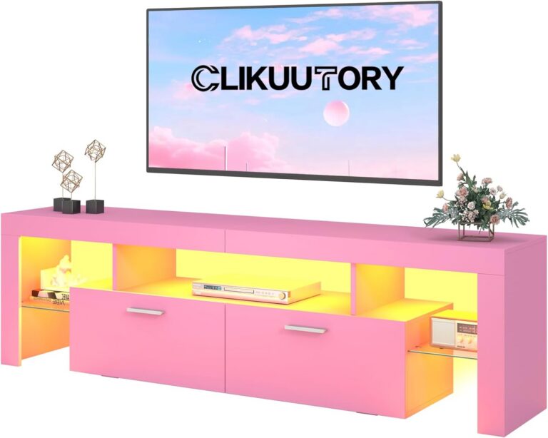 pink led tv stand modern entertainment center with drawers and rgb lighting