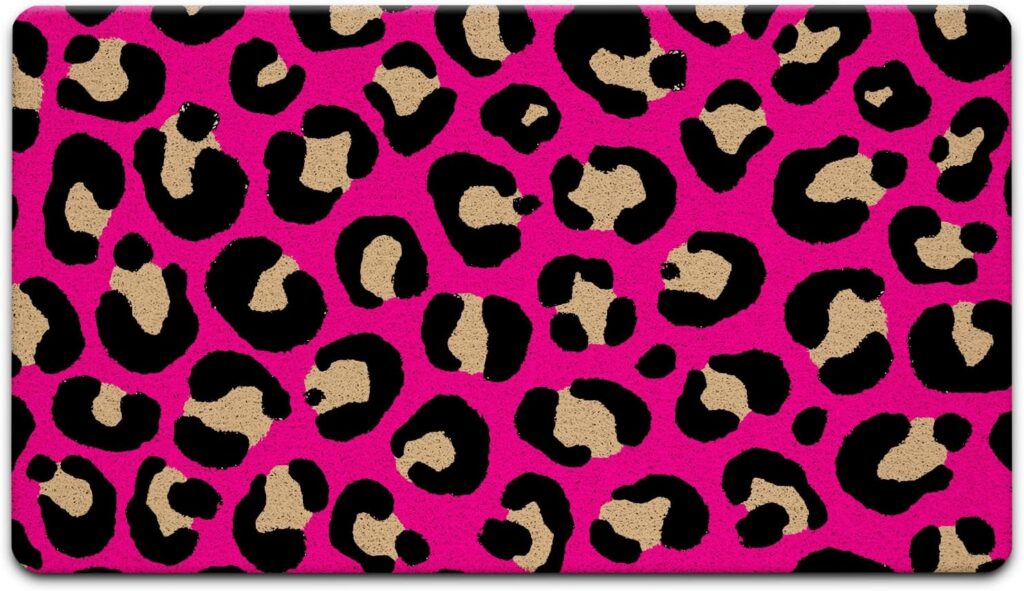 pink leopard cheetah print doormat 17x30 rubber linen non slip entry rug