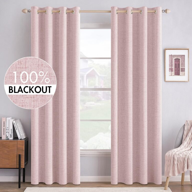 pink linen texture blackout curtains 100 percent light blocking thermal insulated drapes