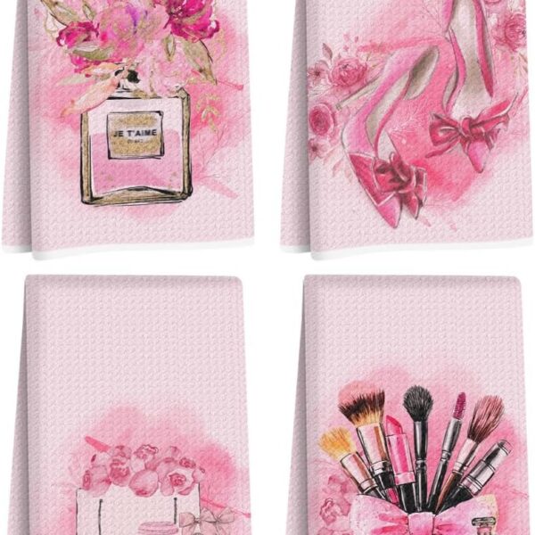 pink microfiber hand towels bow perfume design waffle weave reusable