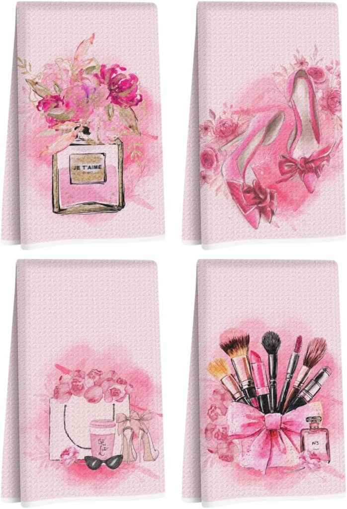 pink microfiber hand towels bow perfume design waffle weave reusable