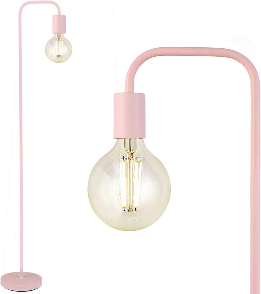 pink minimalist metal floor lamp with exposed bulb e26 standing lamp