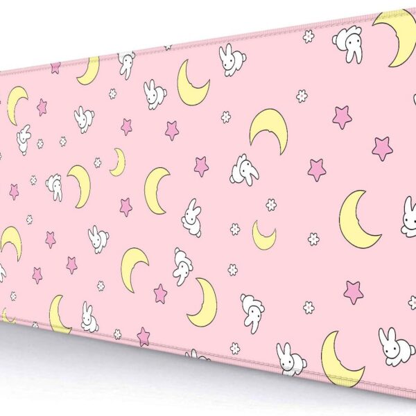 pink kawaii desk mat moon bunny large mouse pad aesthetic non slip