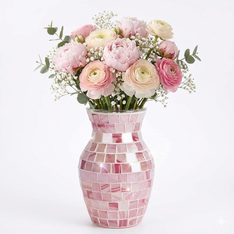 pink mosaic glass vase handmade decorative flower vase for table centerpiece shelf and home decor