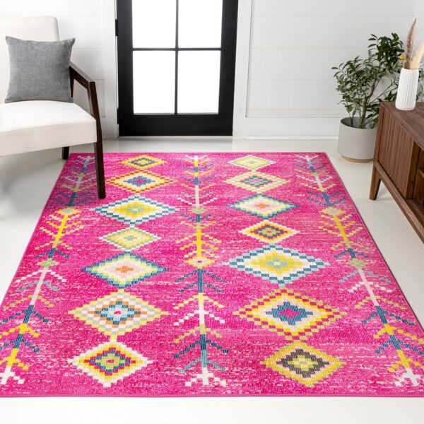 pink multi tribal geometric area rug 3x5 low pile polypropylene rug