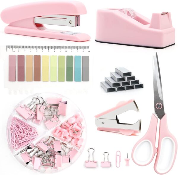 pink office supplies desk accessories set stapler tape dispenser school office stationery