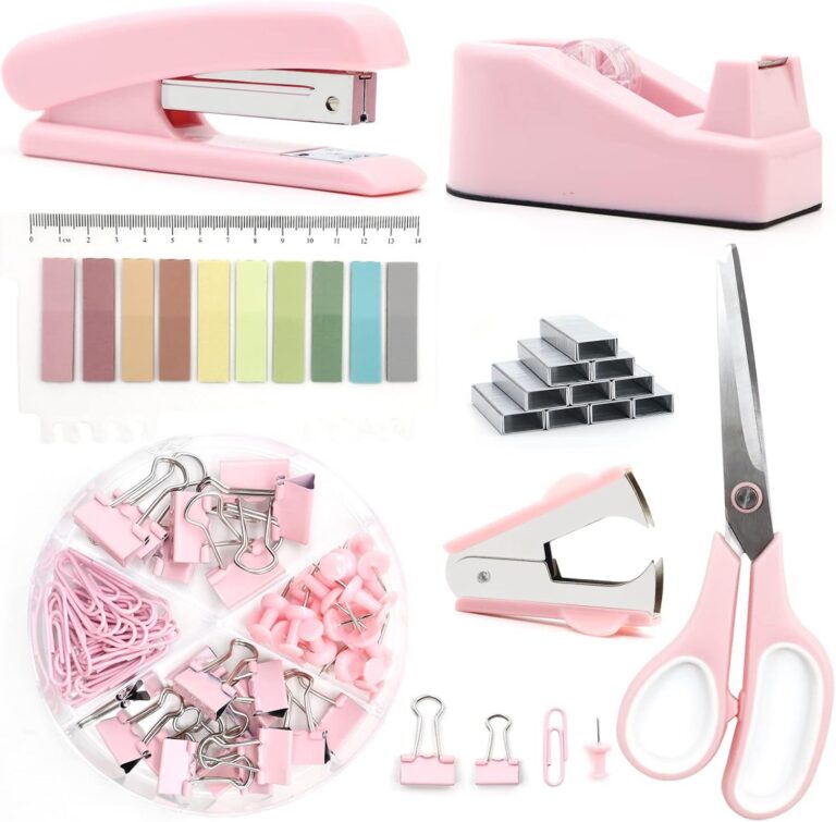 pink office supplies desk accessories set stapler tape dispenser school office stationery