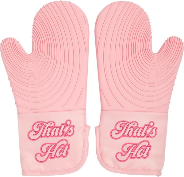 pink oven mitt set heat resistant silicone grip thats hot design