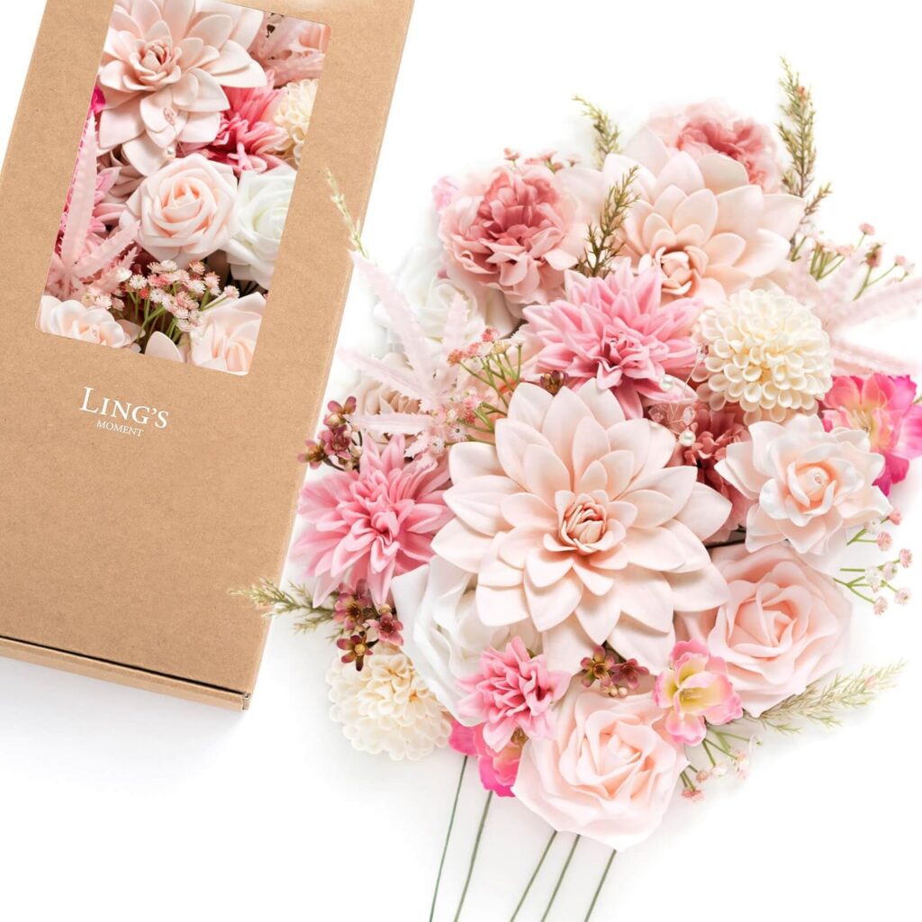 pink pale pink artificial flower box silk foam flowers diy bouquet centerpiece set