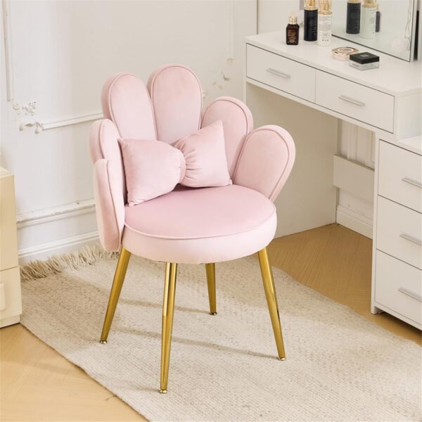 pink velvet petal vanity chair with bow pillow gold legs