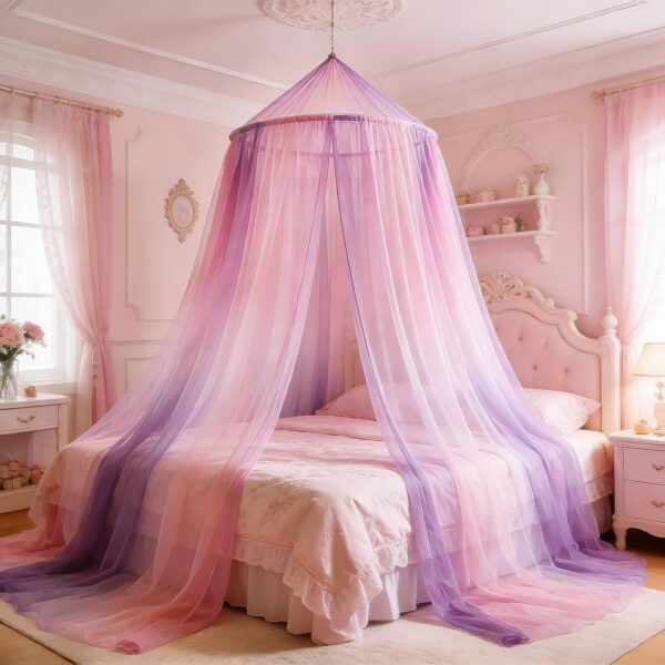 pink purple gradient dome bed canopy mosquito net sheer princess style hanging net