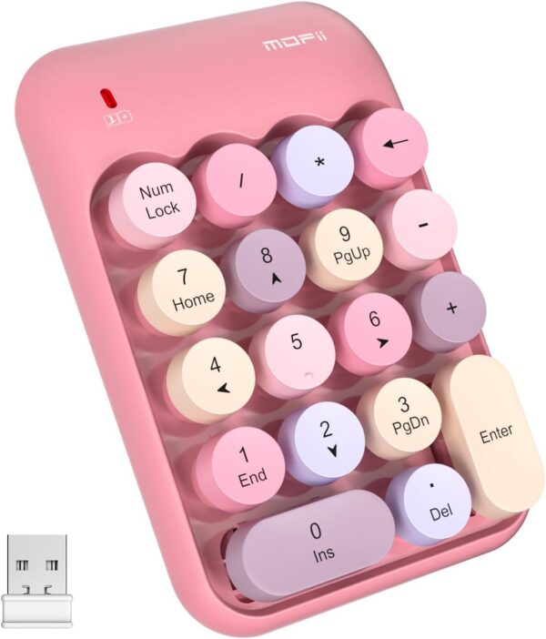 pink and purple wireless numeric keypad round keys usb 2.4g portable number pad