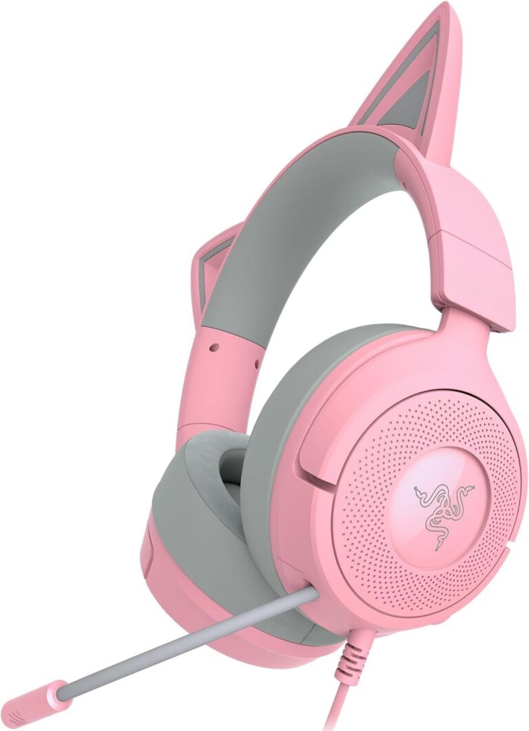 pink razer kitty gaming headset with mic surround sound