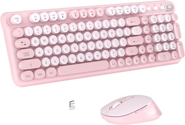pink retro wireless keyboard and mouse combo typewriter style usb